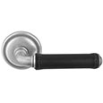 Emtek Dakota Bronze Door Handle with Black Leather in Silver Patina with Style #12 rosette
