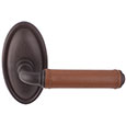 Emtek Dakota Bronze Door Handle with Brown Leather in Deep Burgundy with Style #14 rosette