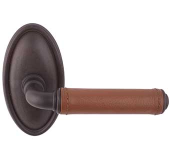 Emtek Dakota Style Bronze Lever Door Handle with Brown Leather