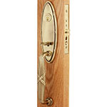 Emtek Oval Ribbon & Reed Brass Mortise Door Lock Set in French Antique