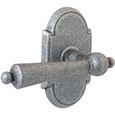 Emtek Harrisburg Wrought Steel Door Handle in Satin Steel with Style #1 rosette