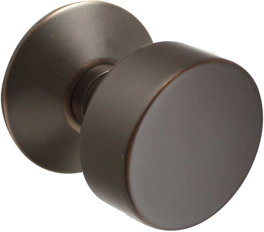 Emtek Round knob in Oil Rubbed Bronze with Modern rosette.
