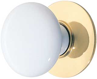 Emtek Ice White Porcelain Cabinet Knob in Polished Brass