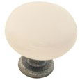 Emtek Madison Ivory Porcelain Cabinet Knob in Satin Steel