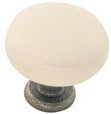 Emtek Madison Ivory Porcelain Cabinet Knob in Satin Steel