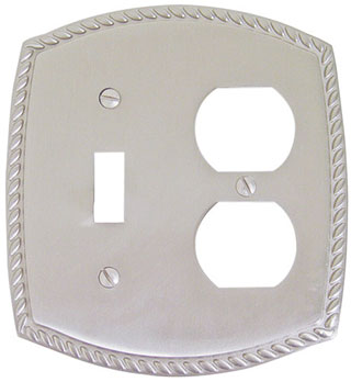 Emtek Rope 1-Toggle/1-Duplex Brass Switchplate in Satin Nickel