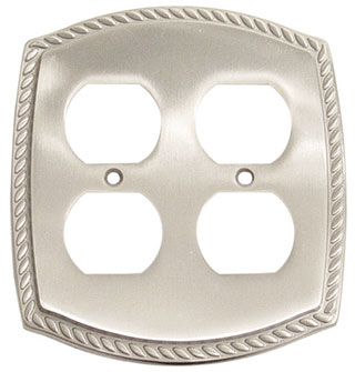 Emtek Rope 2-Duplex Brass Outlet Plate in Satin Nickel