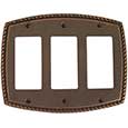 Emtek Rope 3-Rocker Brass Switch Plate in Oil Rubbed Bronze