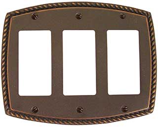 Emtek Rope 3-Rocker Brass Switchplate in Oil Rubbed Bronze