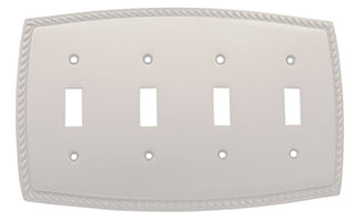 Emtek Rope 4-Toggle Brass Switchplate in Satin Nickel