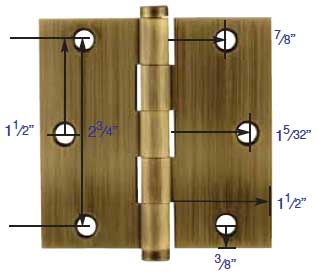 Dimensions for Emtek 3.5"X3.5" hinges