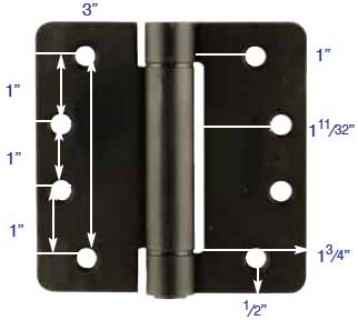 Dimensions for Emtek 4"X4" spring hinges