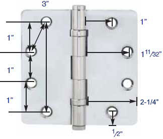 Dimensions for Emtek 5"X5" hinges