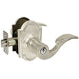 Emtek Siena Bronze Keyed Door Lever Lock Set in Silver Patina with Style #11 rosette