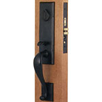 Emtek Rectangular Monolithic Bronze Mortise Door Lock Set in Flat Black