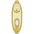 Emtek Keyed Oval Beaded 8" Brass Door Handle Plate in Polished Brass with Beaded Egg knob