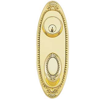 Emtek 8" Oval Beaded Style Brass Door Handle-Plate