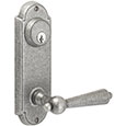 Emtek Keyed Style-#5 7-1/8" Wrought Steel Door Handle Plate in Satin Steel with Harrisburg lever